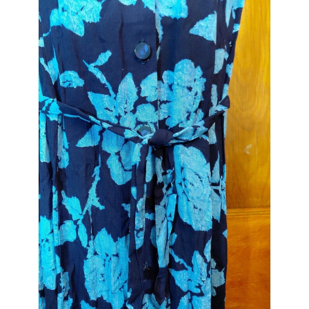 Vintage RJ Co Sz 12 Blue Floral Cap Sleeve Button Down Shoulder Pads Maxi Dress - Picture 10 of 16